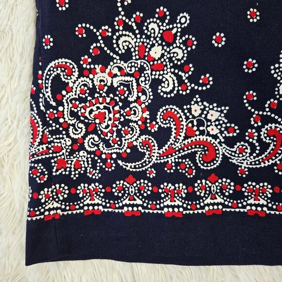 Talbots Size 8 Pencil Skirt Blue with Red White Pattern Hidden Side Zipper - Picture 2 of 10